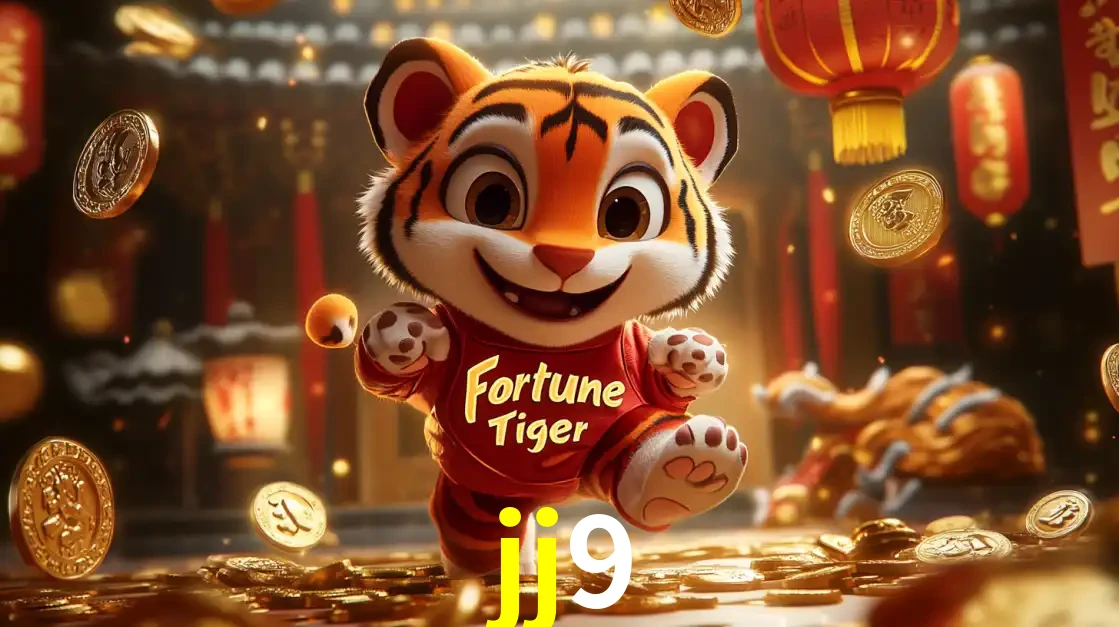 O alegre personagem do Fortune Tiger correndo sobre um caminho de moedas de ouro, simbolizando os grandes prêmios e a diversão do popular jogo de slot do jj9.